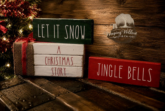Wooden Christmas Book Stack