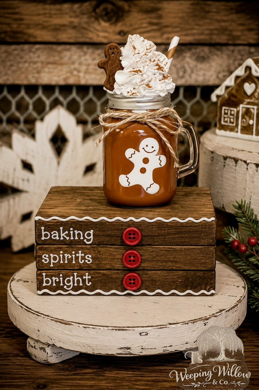 Wooden Christmas Book Stack