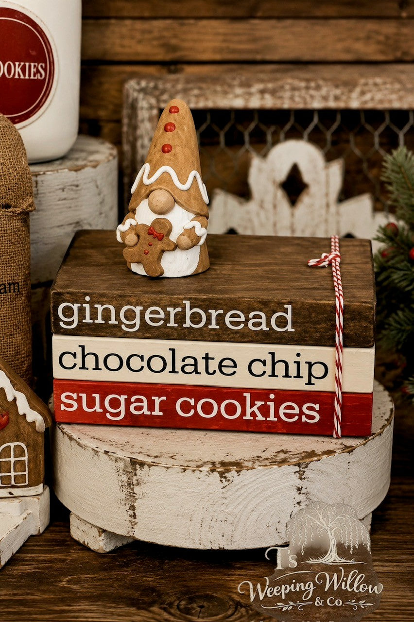 Wooden Christmas Book Stack